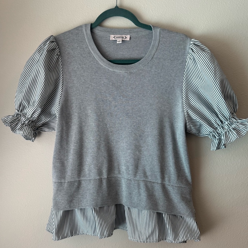 Nanette Lepore Gray Ruffled Peplum Blouse